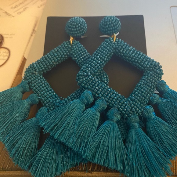 Fringe Drop Earrings - Teal - Picture 1 of 1